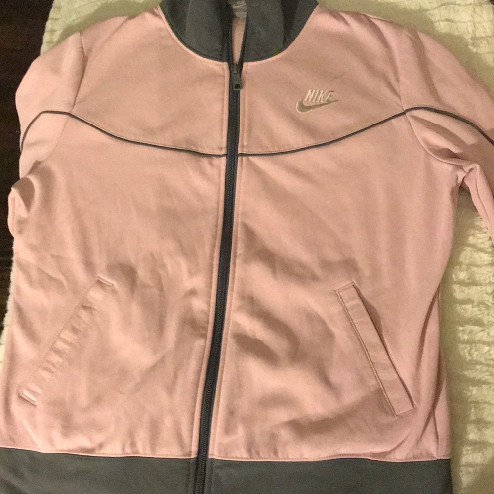 Nike, zip up sweater, pink and grey detailing